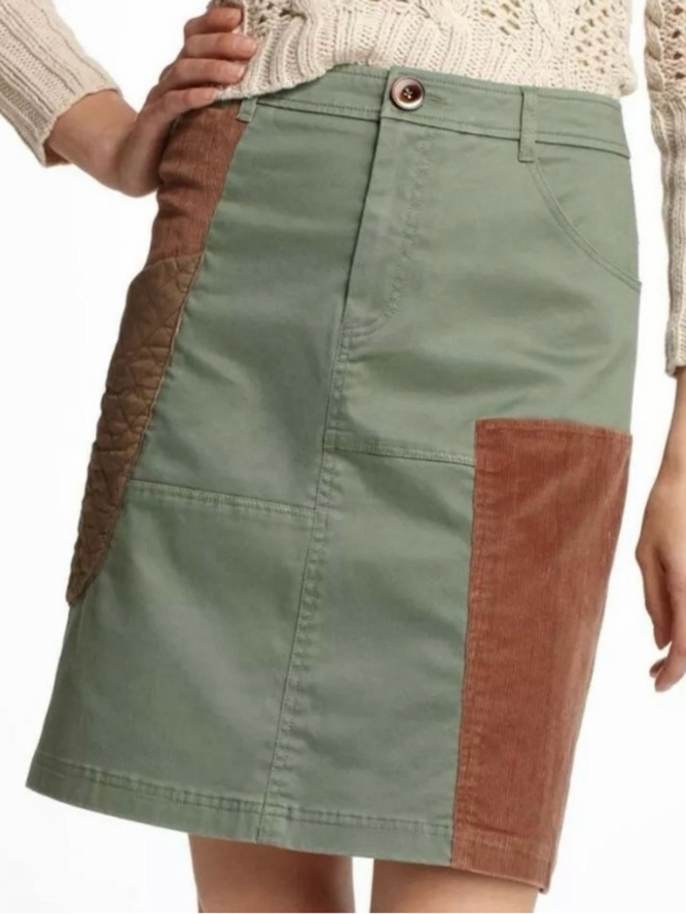 ANTHROPOLOGIE Meadow Rue Sz Med 8 Green Brown Patchwork Skirt